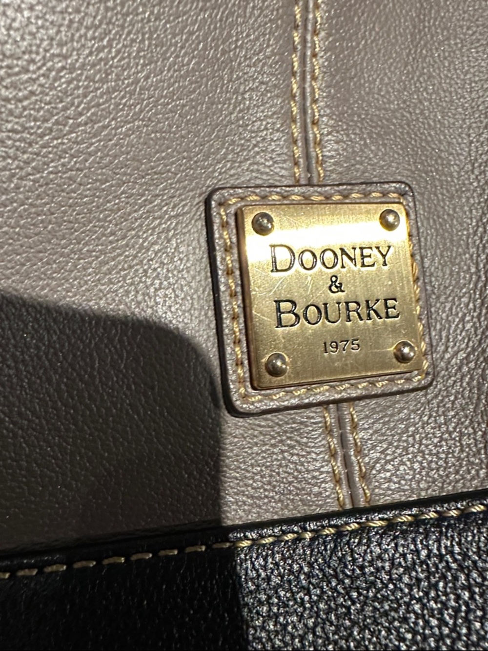 Dooney & Bourke Taupe and Black Two-Tone Leather Hobo - Picture 3 of 17